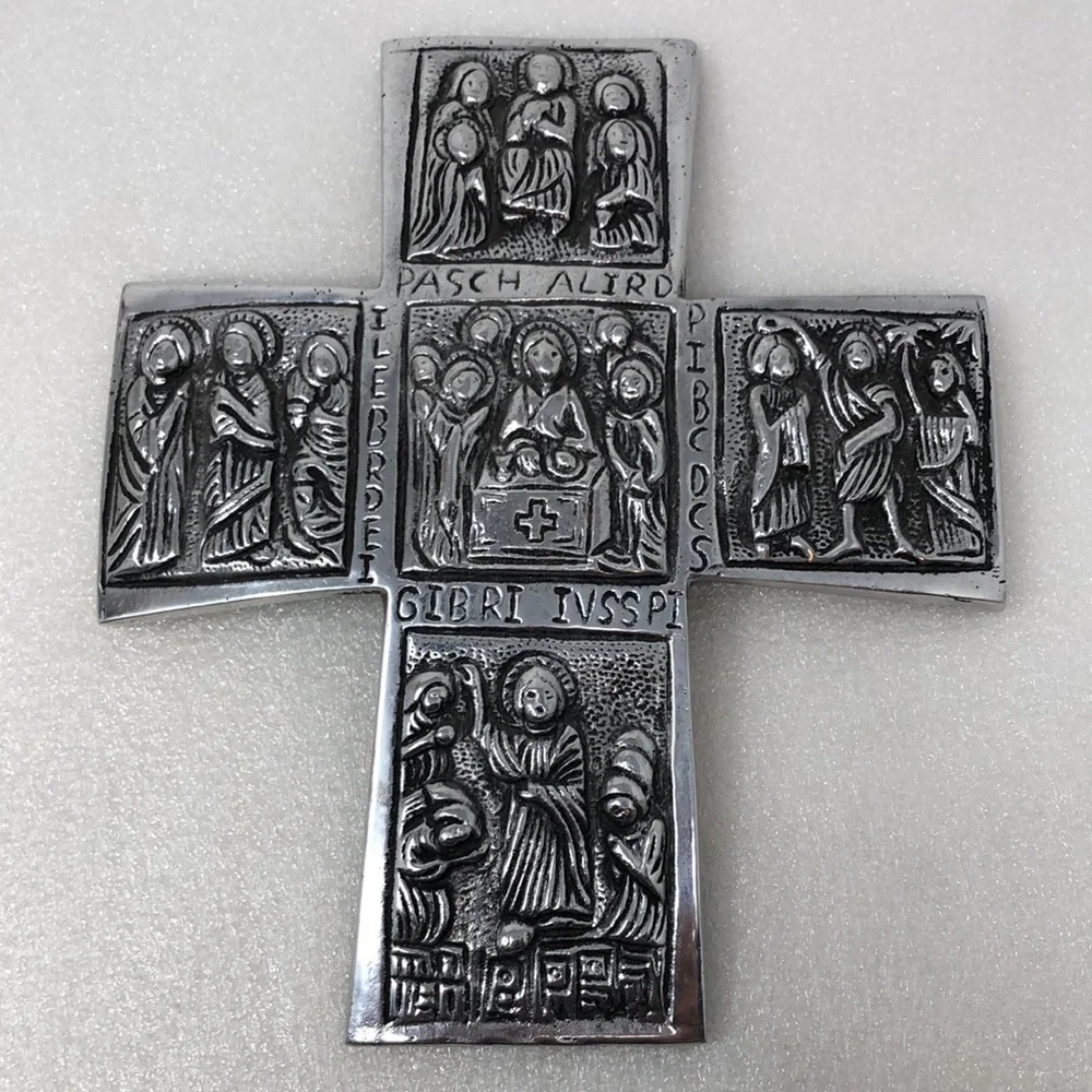 Vintage Pewter Cross Silver Tone Religious Decor
